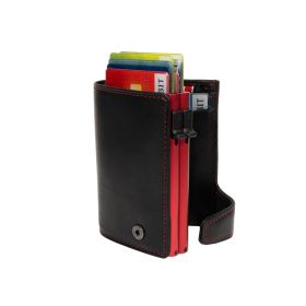 Furbo Vegetale Color leren RFID dubbele pasjeshouder (rood) met papier- en kleingeldvak