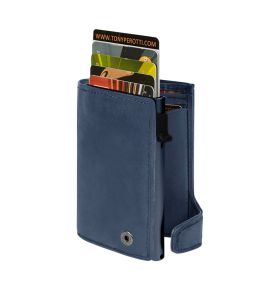 Furbo Arno Pull-up leder RFID pasjeshouder (blauw) met papier- en kleingeldvak